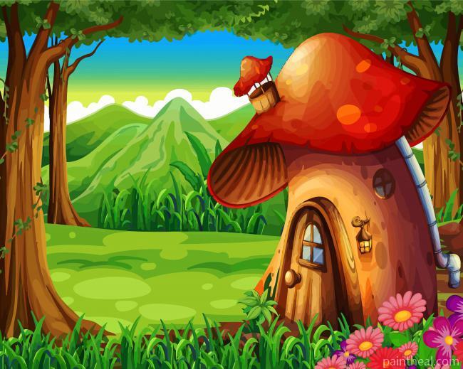 Mushroom House Illustration Painting By Numbers Kits