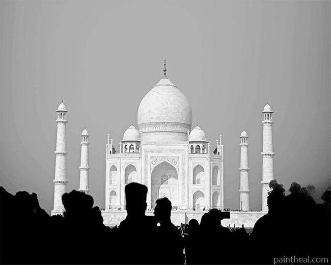 Black And White Taj Mahal Painting By Numbers Kits