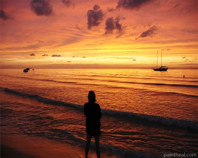Girl Silhouette In Ocean Painting By Numbers Kits