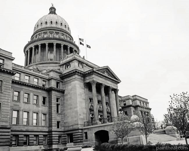 Idaho State Capitol Black and White Painting By Numbers Kits
