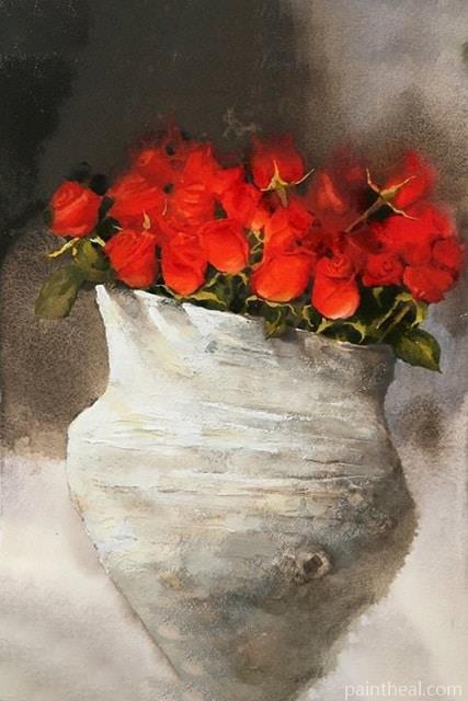 Red Roses In Vase Painting By Numbers Kits
