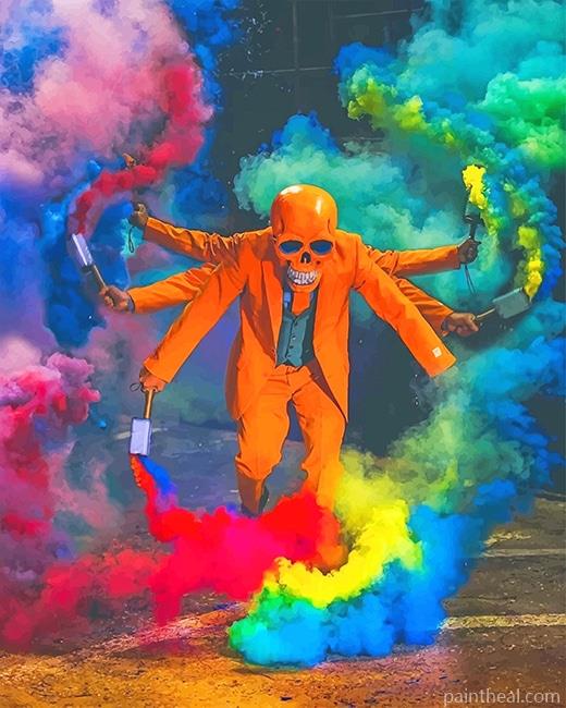 Skull Enjoying The Colorful Smokes NEW Painting By Numbers Kits
