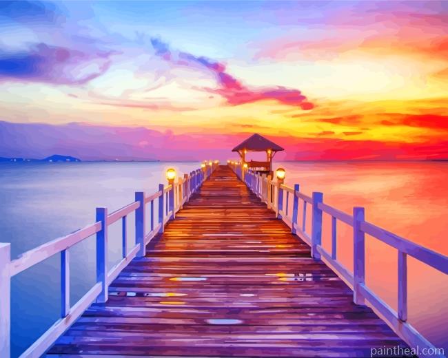 Beach Pier At Sunset Painting By Numbers Kits