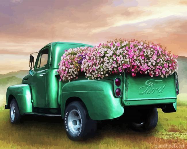 Truck With Flowers Painting By Numbers Kits