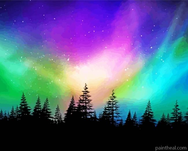Aurora Trees Silhouette Painting By Numbers Kits