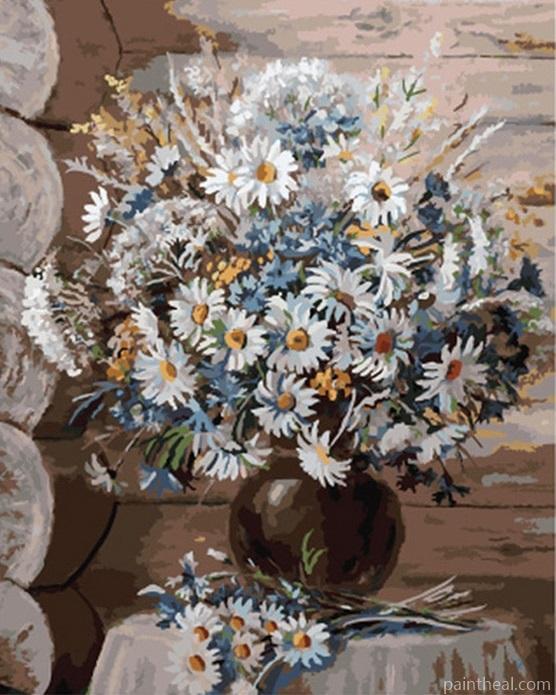 Daisies Bouquet In Vase Painting By Numbers Kits