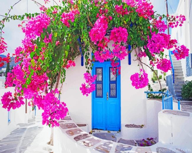 Blue Door With Flowers Painting By Numbers Kits