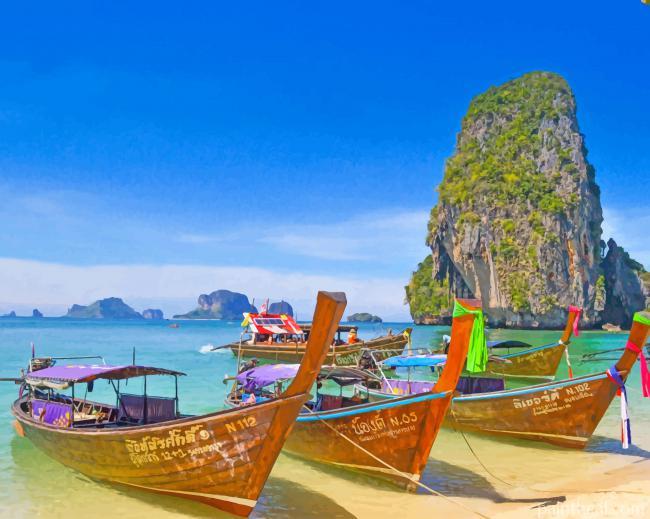 Ao Phra Nang Beach Boats Painting By Numbers Kits