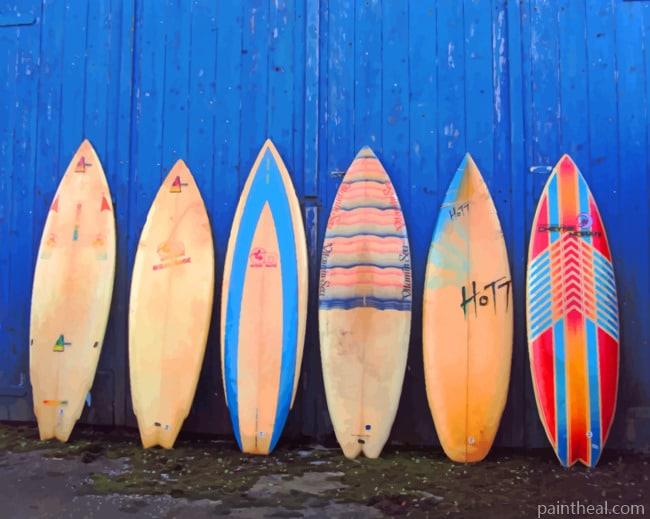 Surf Boards On A Blue Wall Painting By Numbers Kits