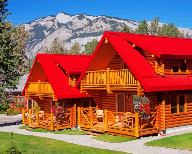 Red Mountains Cabins Painting By Numbers Kits