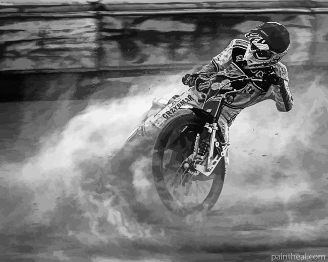 Black and White Speedway Biker Painting By Numbers Kits
