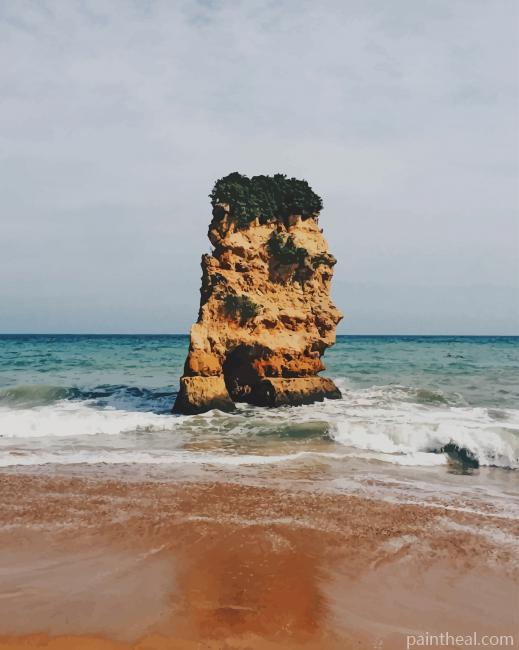 Large Rock Stands Guard In The Middle Of The Ocean Painting By Numbers Kits