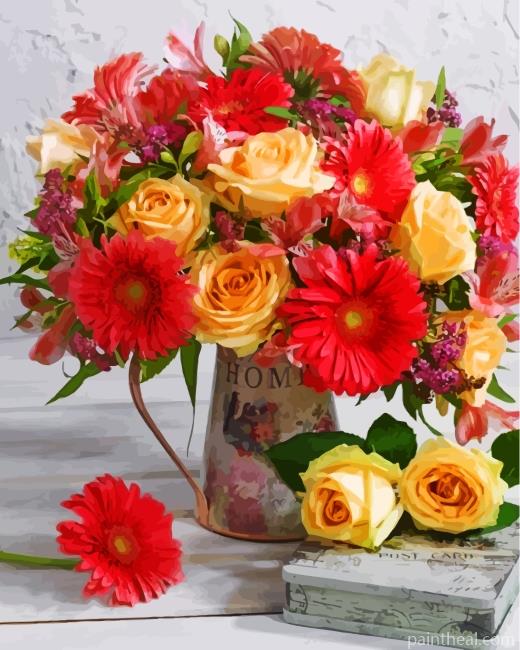Red And Yellow Flowers Painting By Numbers Kits