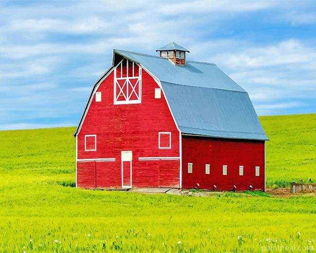 Red Barn In Field Painting By Numbers Kits