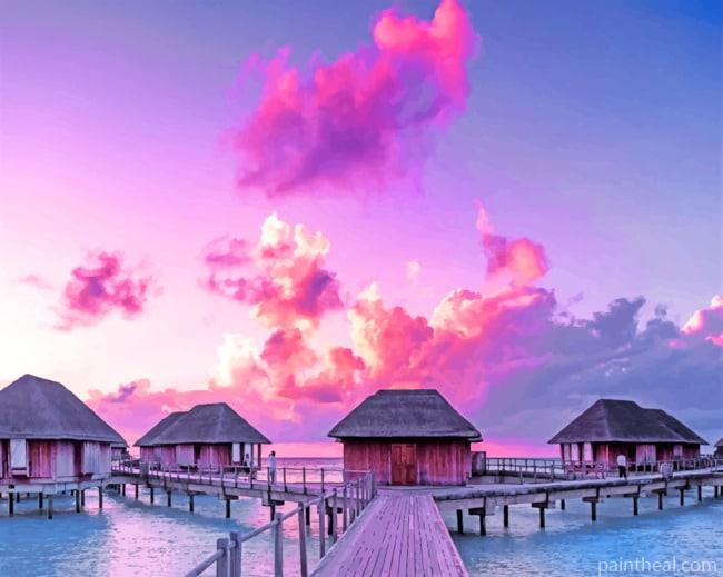 Beach Huts In The Maldives Painting By Numbers Kits