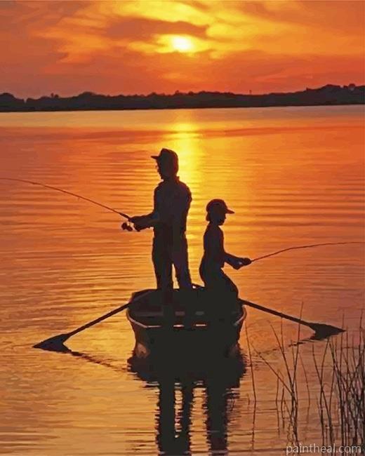 Father And Son Fishing Silhouette NEW Painting By Numbers Kits