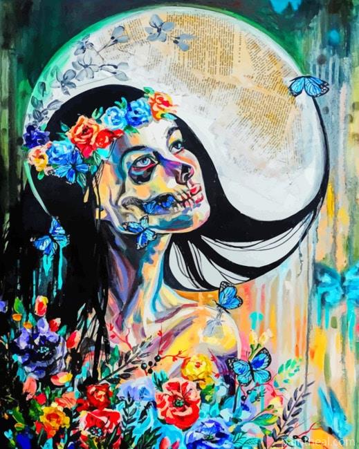 Skull Floral Girl Painting By Numbers Kits