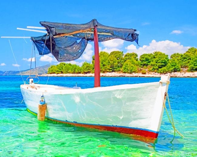 Boat In Croatian Beach Painting By Numbers Kits