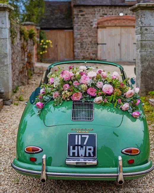 Aesthetic Classy Green Car And Flowers NEW Painting By Numbers Kits