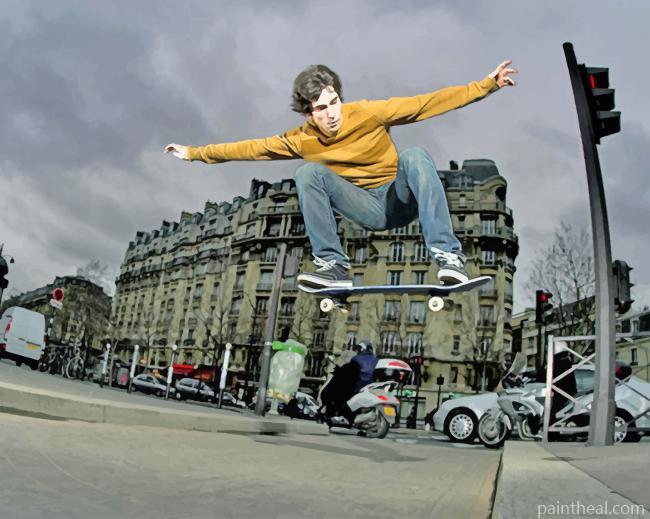 City Skateboard Jumping Painting By Numbers Kits