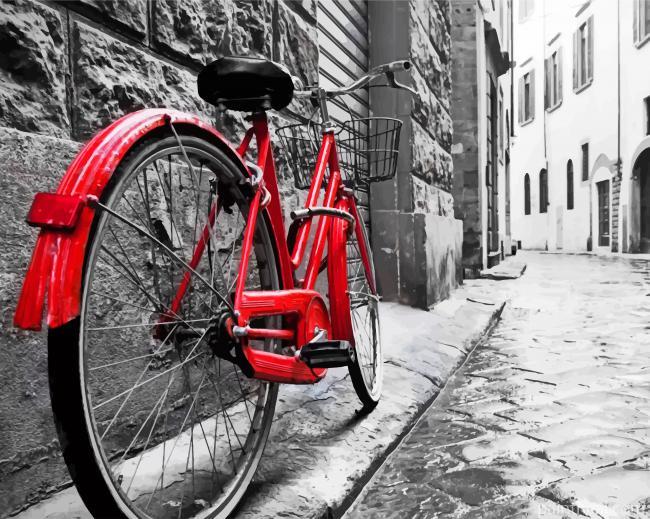 Red Bicycle In Black and White Painting By Numbers Kits
