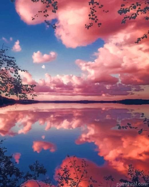 Pink Clouds Reflection Painting By Numbers Kits
