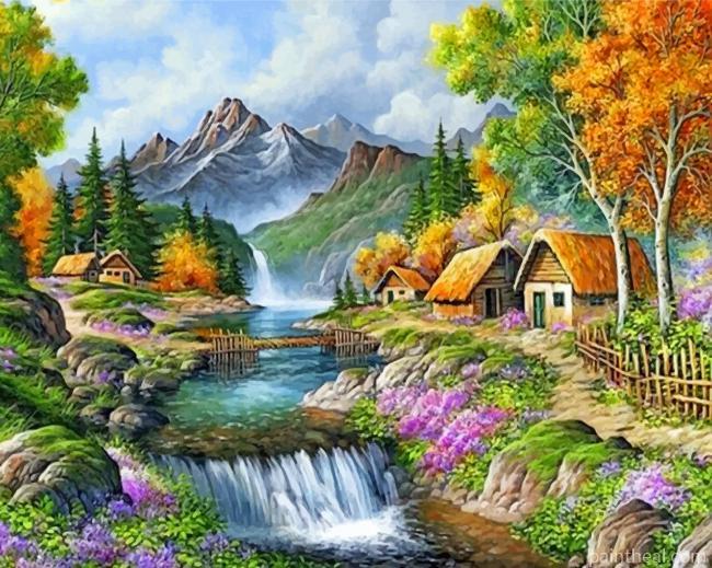 Mountain Waterfall Painting By Numbers Kits