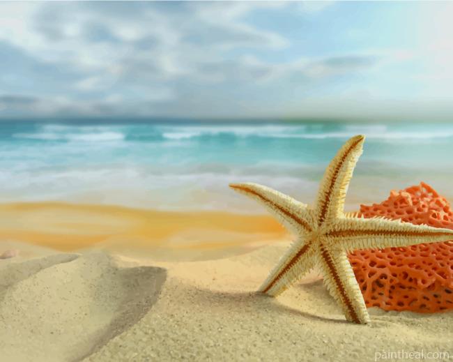 Starfish On Beach Sand Painting By Numbers Kits