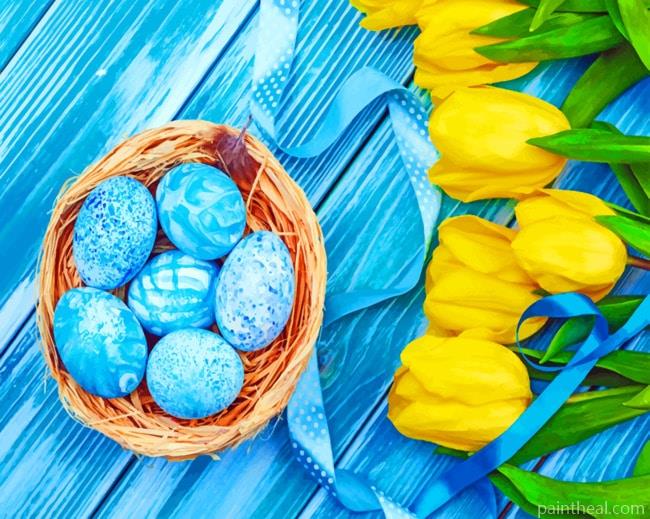 Yellow Tulips With Blue Eggs Painting By Numbers Kits