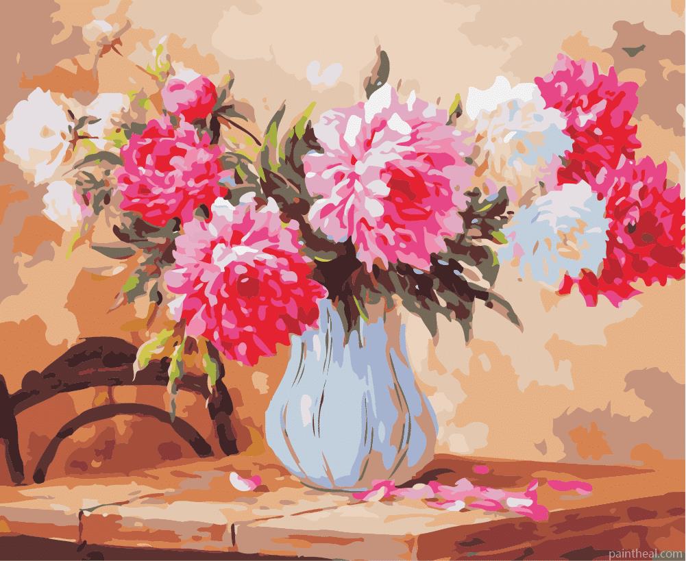 Pink And White Peonies Flowers Painting By Numbers Kits