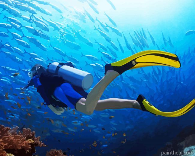 Scuba Diving Underwater Illustration Painting By Numbers Kits
