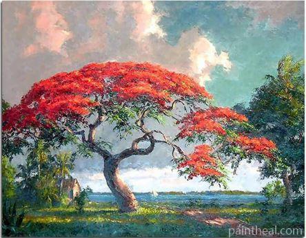 Red Bonsai Tree Painting By Numbers Kits