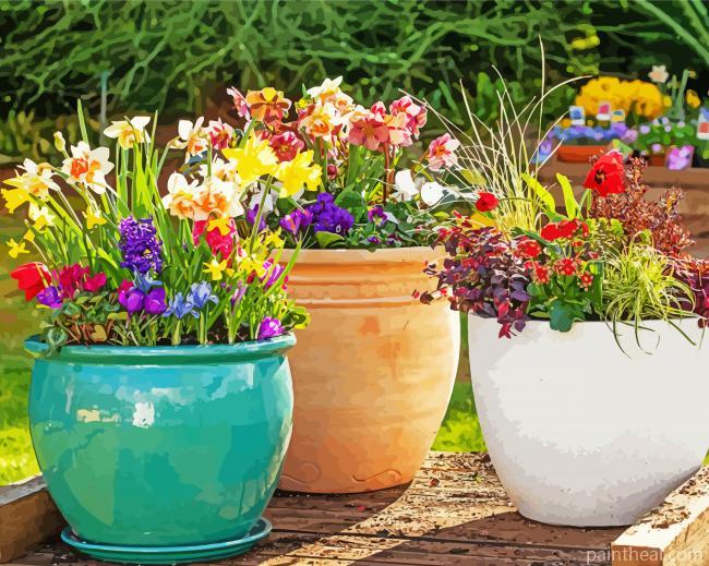 Flowers In Pot Painting By Numbers Kits