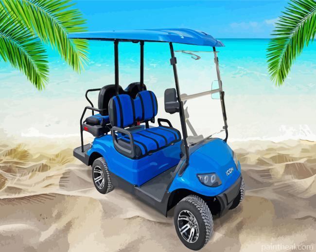 Blue Golf Cart Painting By Numbers Kits