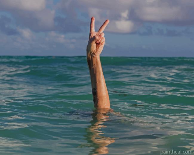 Hand Peace Sign In Water Painting By Numbers Kits