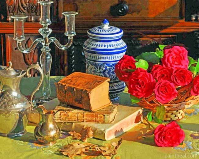 Books And Flowers Still Life Painting By Numbers Kits