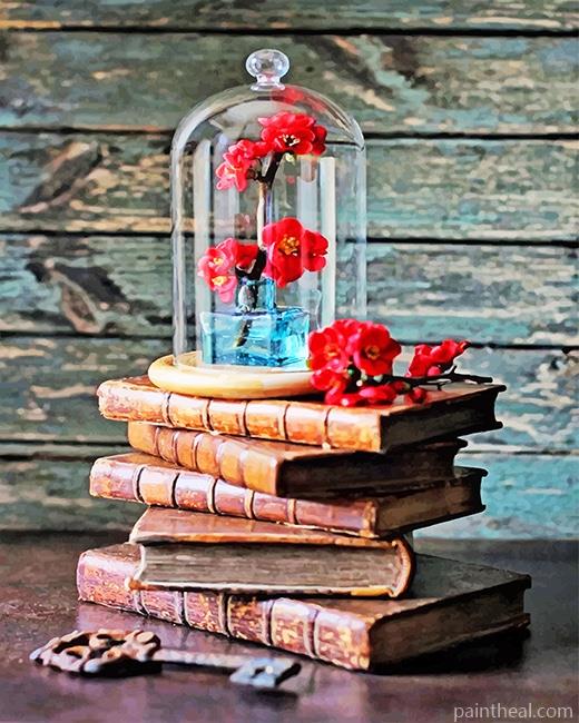 Vintage Books And Red Roses Painting By Numbers Kits
