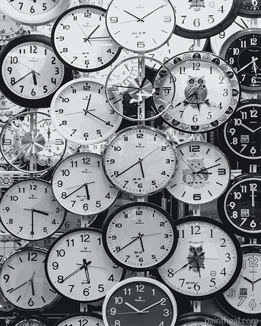 Clocks Time Black And White Painting By Numbers Kits