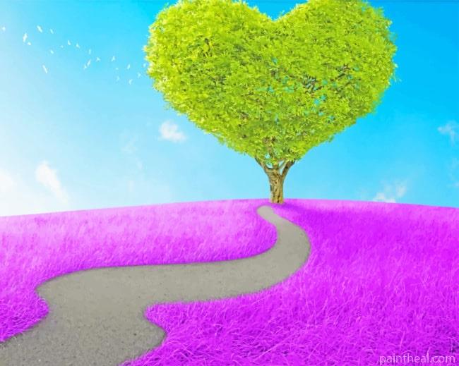 Green Heart Shape Tree Painting By Numbers Kits
