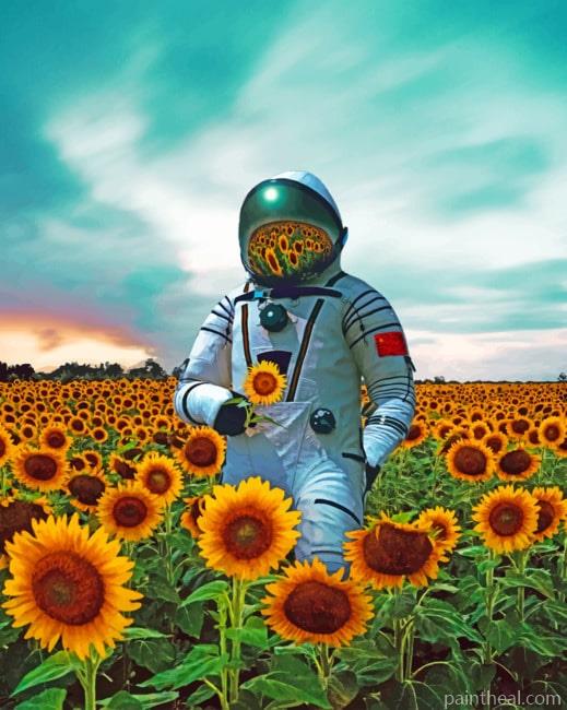 Astronaut In Sunflower Field Painting By Numbers Kits