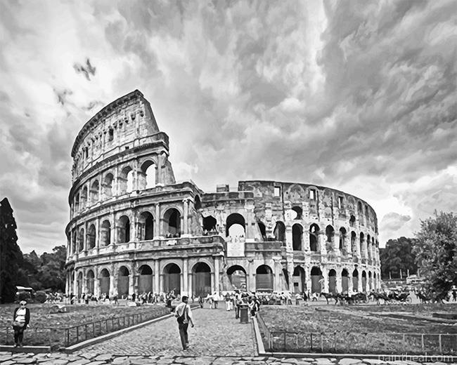 Rome Colosseum Black And White Painting By Numbers Kits