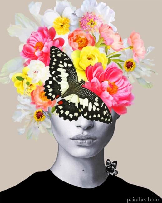 Flowers And Butterfly On Head Painting By Numbers Kits