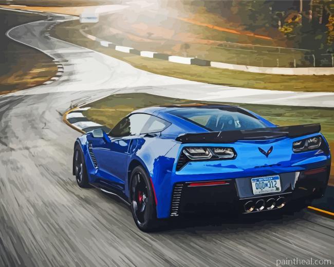 Blue Corvette in The Road Painting By Numbers Kits