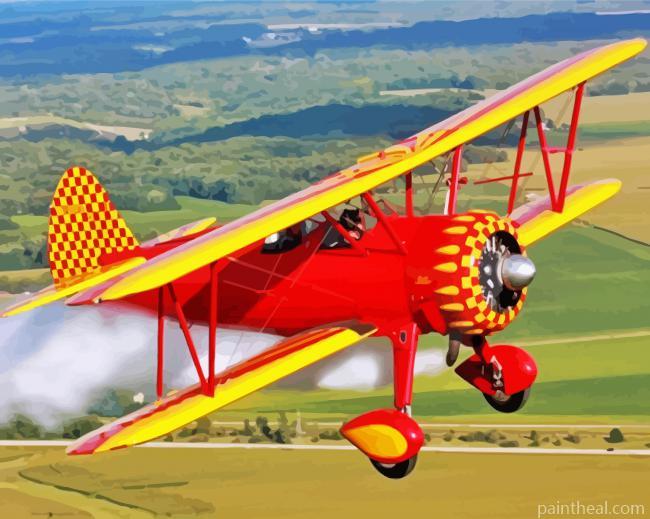Aesthetic Flying Reb Bi Plane Painting By Numbers Kits