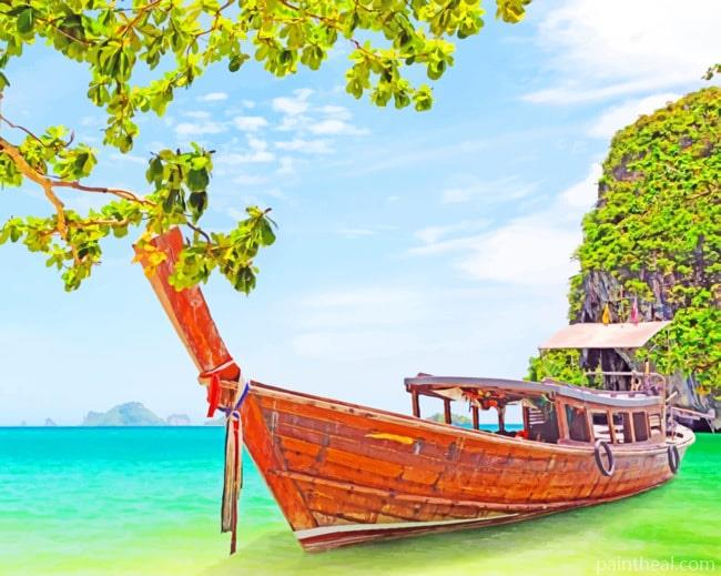 Boat On Krabi Island Painting By Numbers Kits