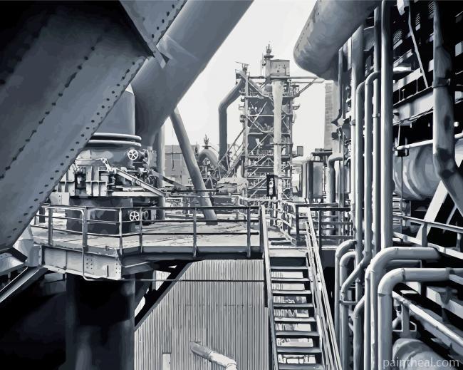 Black and White Industrial Factory Painting By Numbers Kits