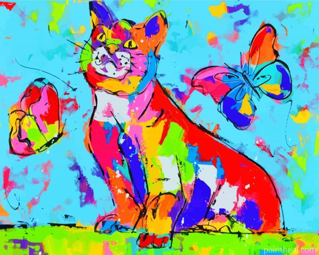 Colorful Cat And Butterflies Painting By Numbers Kits