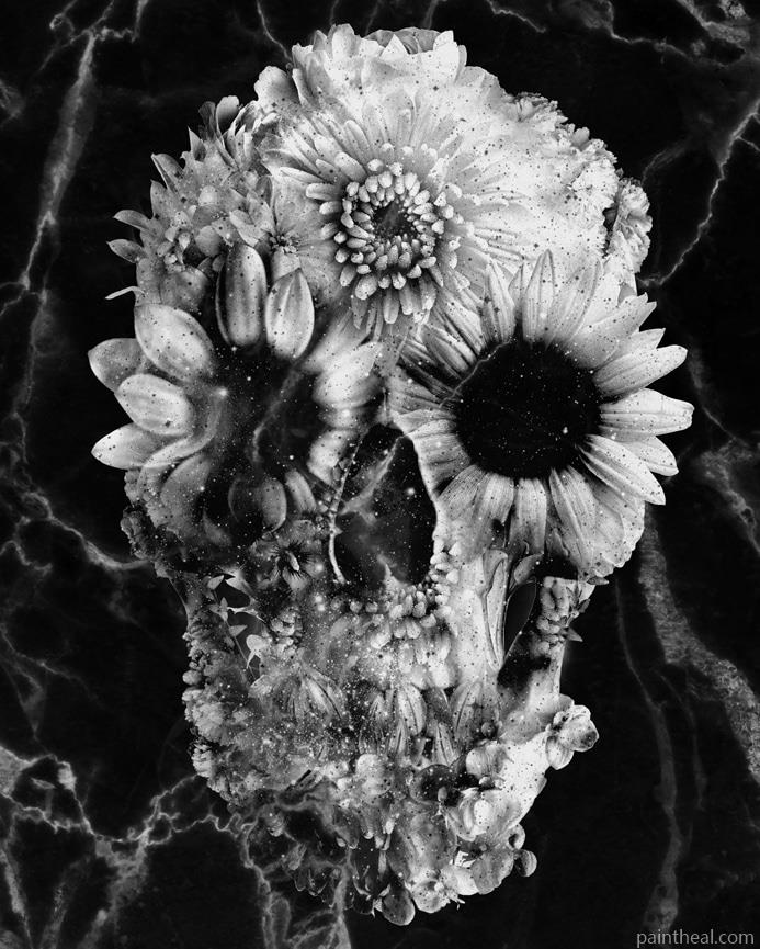 Floral Skull Marble Painting By Numbers Kits