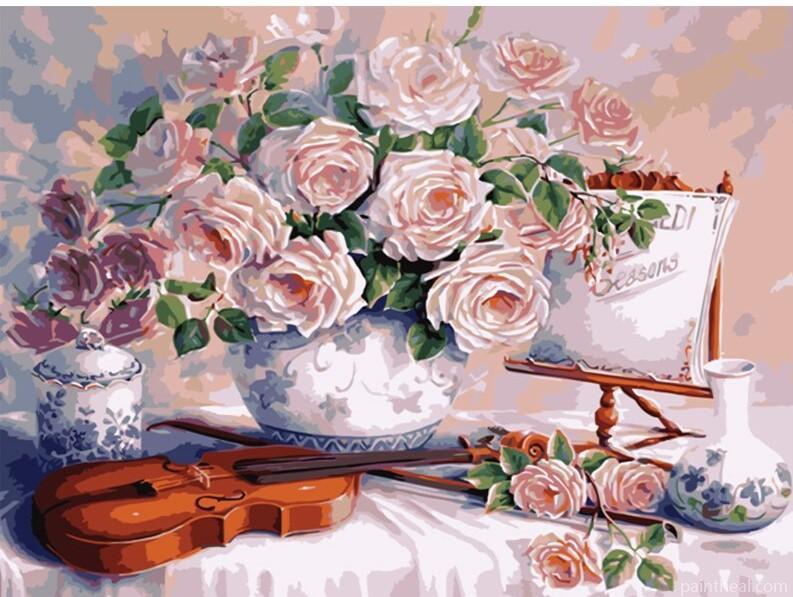 Flowers and Violin Still Life Painting By Numbers Kits