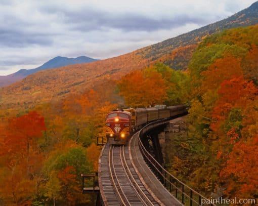 Train Between Fall Trees Painting By Numbers Kits